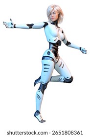 3D rendering of a female robot isolated on white background