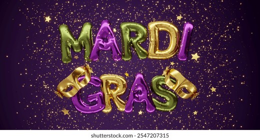 3D rendering of a festive Mardi Gras background with purple, gold and green lettering, masks, candies. Perfect for party banners and carnival promotions. - Powered by Shutterstock