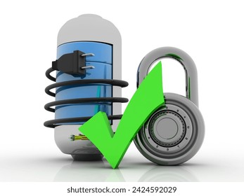 3d rendering Fiber optical cable detail connected database protection lock