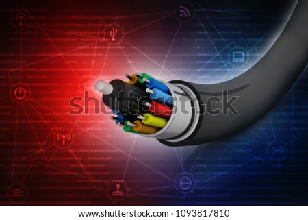 3d rendering Fiber optical cable detail