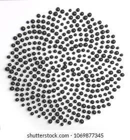 3d Rendering Of Fibonacci Spiral. Many Dots Generated In Golden Ratio Positions. Abstract Dotted Flower Isolated  On White Background.