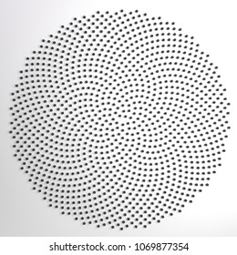 3d Rendering Of Fibonacci Spiral. Many Dots Generated In Golden Ratio Positions. Abstract Dotted Flower Isolated On White Background.