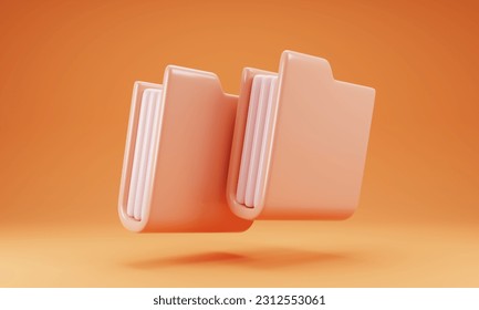 3d rendering file document icon isolated on orange background