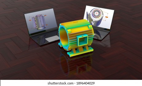 3D rendering - finite element analysis of an electric motor housing
