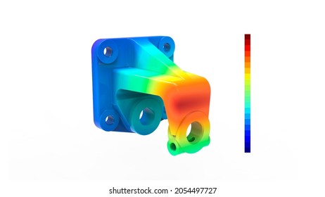3D rendering. Finite element analysis of a mecahnical part. Von mises stress.