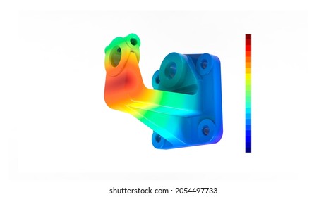 3D rendering. Finite element analysis of a mecahnical part. Von mises stress.