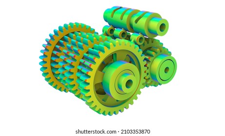 3D rendering - finite element analysis of a gear clutch
