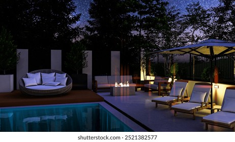 3D Rendering of Fire Pit Design | Outdoor Fire Pit 3D Model | Backyard Fire Pit Layout Render | Patio Fire Pit Design Rendering