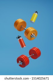 3D Rendering Fitness Equipment On Color  Background.