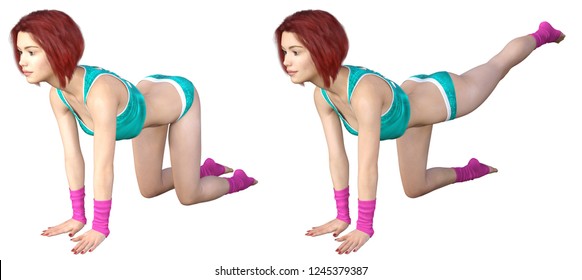 3d rendering fitness woman model exercising buttock on floor isolated