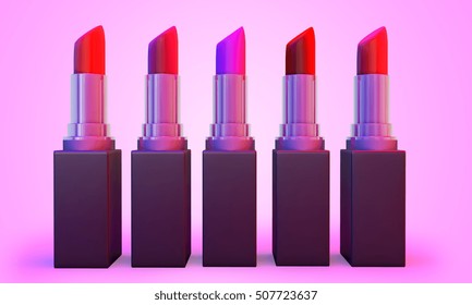 3d rendering five shades of lipstick