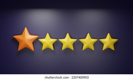 3D rendering. Five stars on dark background
