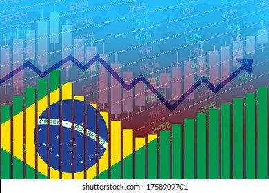 3D Rendering Of Flag Of Brazil On Bar Chart Concept Of Economic Recovery And Business Improving After Crisis Such As Covid-19 Or Other Catastrophe As Economy And Businesses Reopen Again.