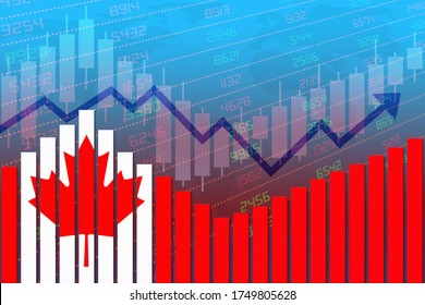 3D Rendering Of Flag Of Canada On Bar Chart Concept Of Economic Recovery And Business Improving After Crisis Such As Covid-19 Or Other Catastrophe As Economy And Businesses Reopen Again.