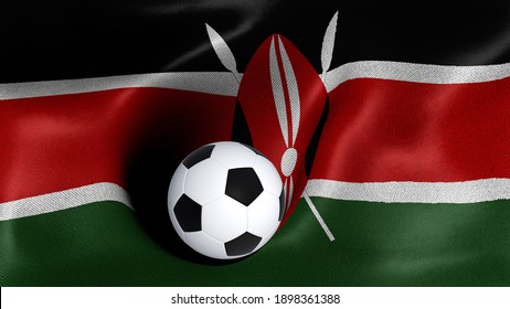 3D rendering of the flag of Kenya with a soccer ball