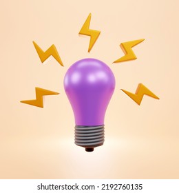 3d Rendering Of Flashlight Bulb On Pastel Background, New Spark Idea Icon