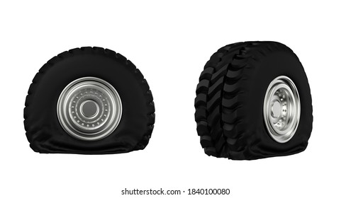 3d Rendering Flat Truck Tires Isolated On White 