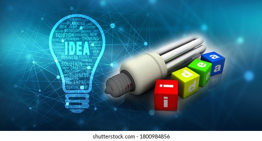 3d rendering fluorescent cfl lamp idea concept
