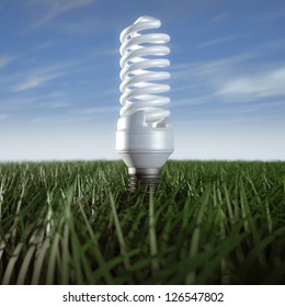 3d rendering of a fluorescent lamp in a green field