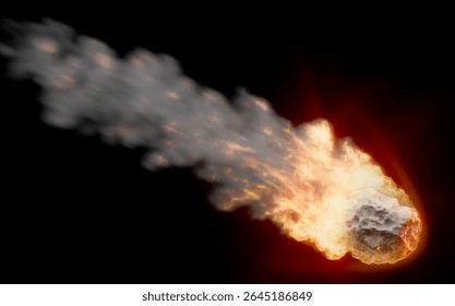 3d rendering of a flying blazing asteroid
