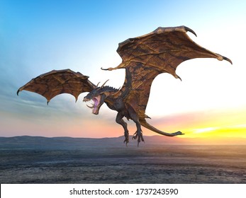 3D Rendering Of Flying Dragon