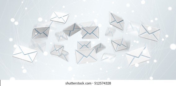 3D Rendering Flying Email Icon And Web Flying On Grey Background