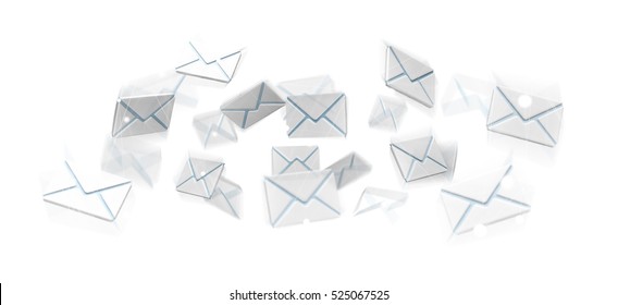 3D Rendering Flying Email Icon And Web Flying On White Background