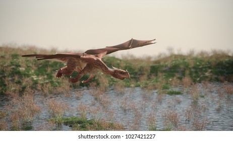 3d rendering of the flying red dragon