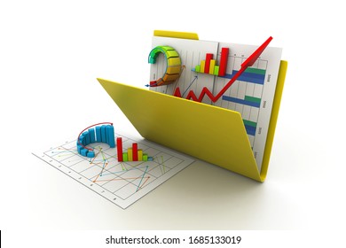 3d rendering of Folder with business chart and graph