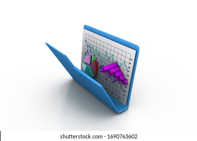 3d rendering of folder with diagram, chart, graph