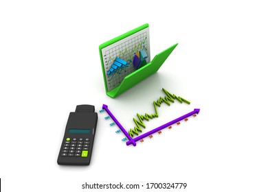 3d rendering of folder with diagram, chart, graph, calculator