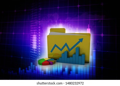 3d rendering Folder icon with paper sheet and 3D Graph