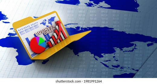 3d rendering Folder icon with paper sheet and 3D Graph