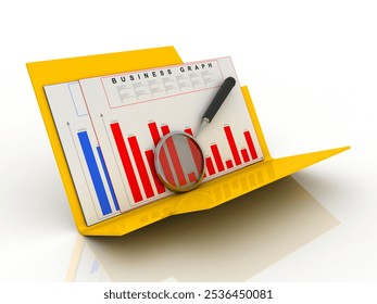 3d rendering Folder icon with paper sheet and 3D Graph