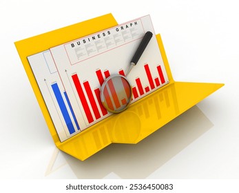 3d rendering Folder icon with paper sheet and 3D Graph