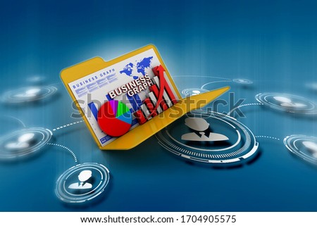 3d rendering Folder icon with paper sheet and 3D Graph
