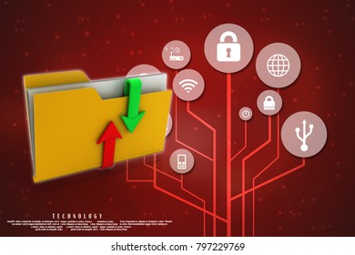 3d rendering Folder with Upload Download Icon