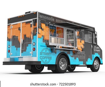 3d Rendering Of A Food Truck On White Background