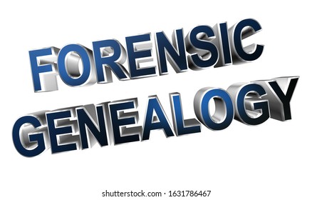 3D Rendering Forensic Genealogy Word - Genealogical Crime Fighting  Letter Design Isolated On White Background
