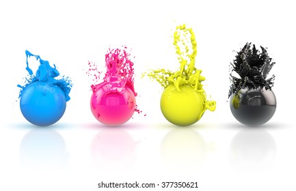 3d Rendering Of Four Balls In Cyan, Magenta, Yellow And Key