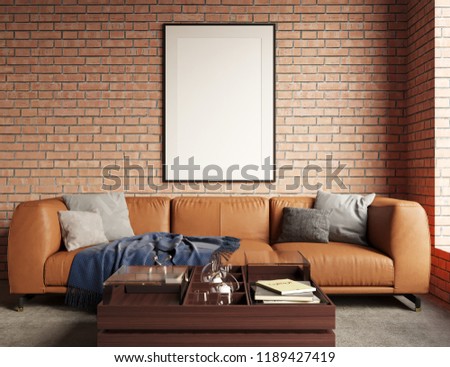 3D Rendering of Frame or Poster Mockup in Interior with Decorations