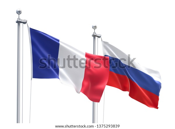 3d Rendering France Russia Flags Waving Stock Illustration 1375293839