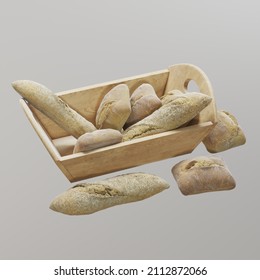 3d rendering of a fresh bread with seeds                                                              