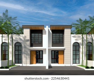 3D RENDERING FRONT VIEW OF HOUSE 1 FLOOR 6 METER WIDTH