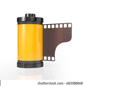 3d Rendering Front View Of Yellow Film Camera Roll Isolated On White Background With Clipping Paths.