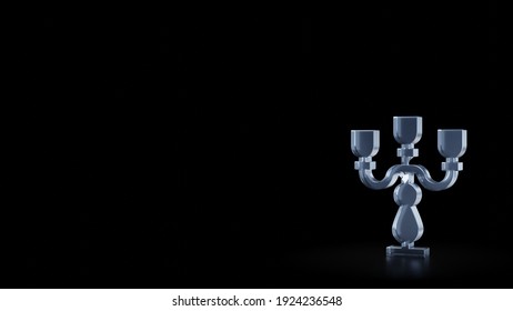 3d Rendering Of Frosted Glass Symbol Of Vintage Candelabra For Candles Isolated On Black Background With Blurry Reflections On The Floor