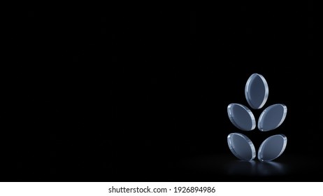 3d Rendering Of Frosted Glass Symbol Of Gluten Sign Grain Isolated On Black Background With Blurry Reflections On The Floor