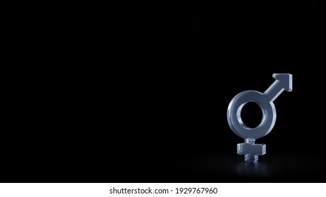 3d Rendering Of Frosted Glass Symbol Of Transgender Sign Isolated On Black Background With Blurry Reflections On The Floor