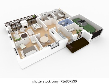 3d Rendering Furnished Home Apartment Stock Illustration 716807530 