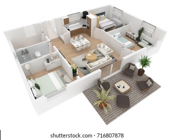 3d Rendering Furnished Home Apartment Stock Illustration 716807473 ...